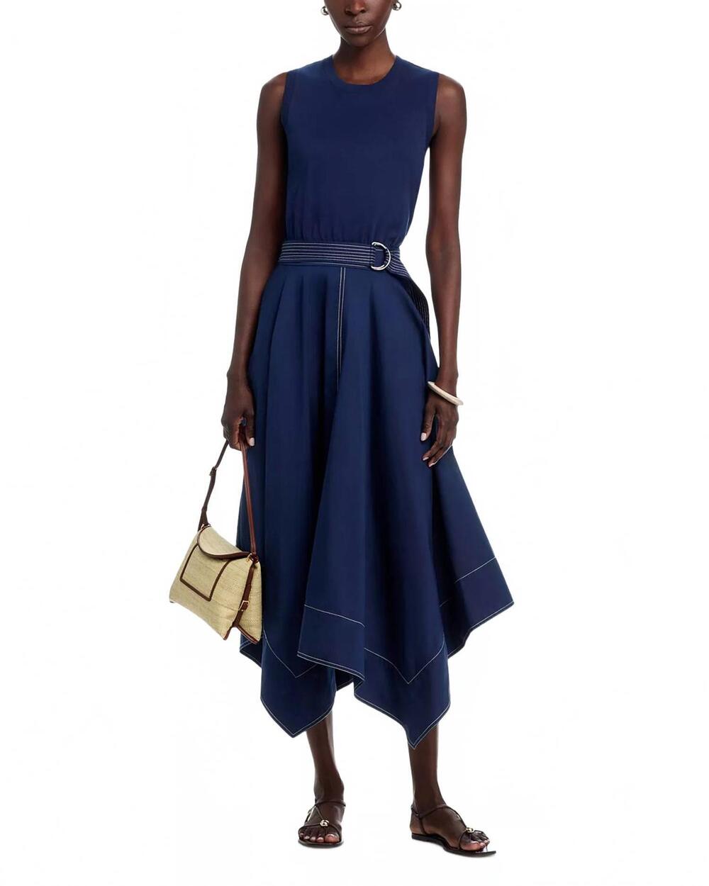 NEW TANYA TAYLOR cornelia belted handkerchief hem dress in maritime blue